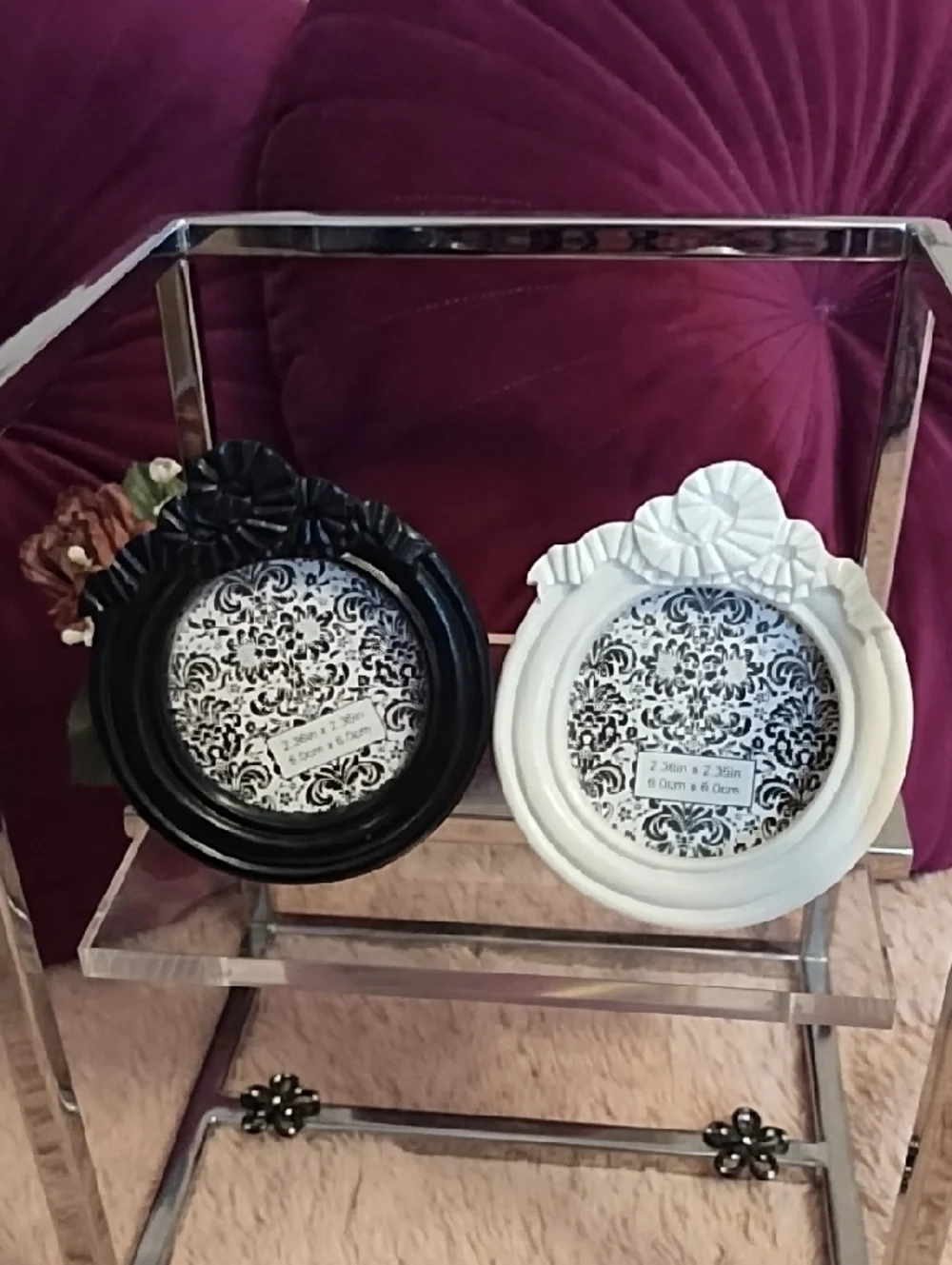 Decorative Set of 2 🌻 Round Floral Frame - Black and White
